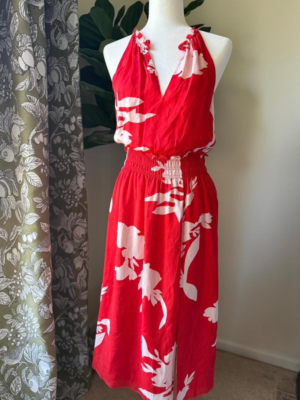 NWT Joie Red and White Halter-Style Floral Midi Dress